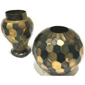 Solid Brass Vases In Honeycomb/Hexagon Design (Set Of 2) India Unbranded